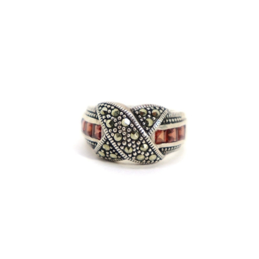 Dbj Dee Berkley 925 Sterling Silver Garnet & Marcasite Band Ring Size 7